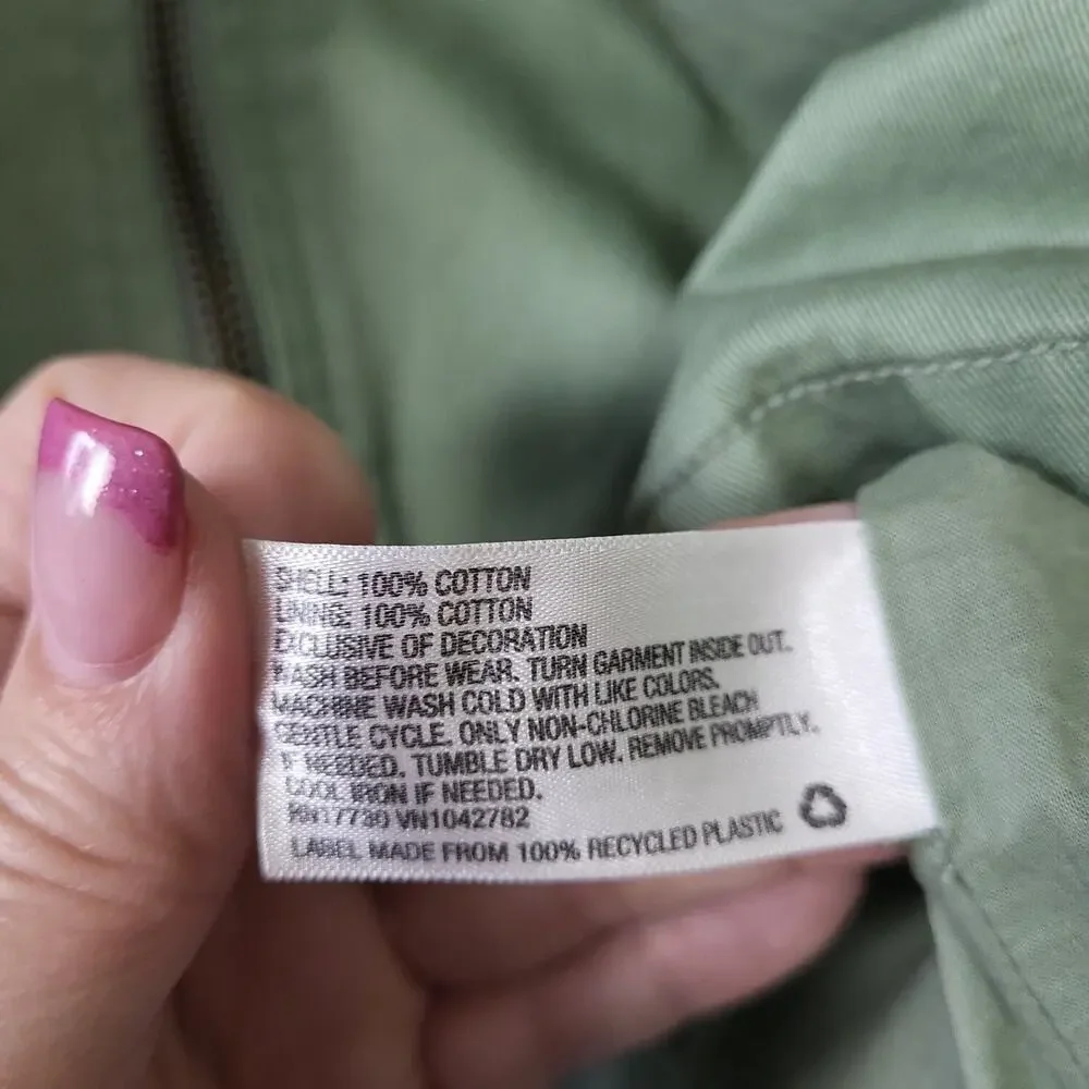 Cat‎ & Jack Girls Green Cotton Full Zip Long Sleeve Bomber Jacket Size Large